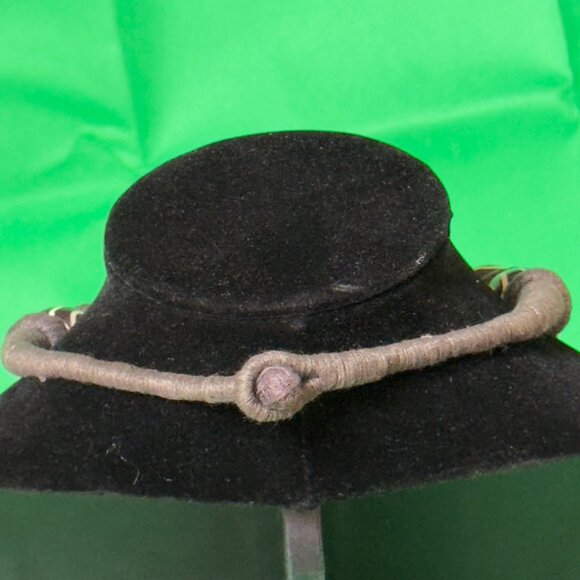 Vintage Handcrafted Tribal Brown White Beaded Necklace With Wrapped Cord Design - Picture 5 of 12